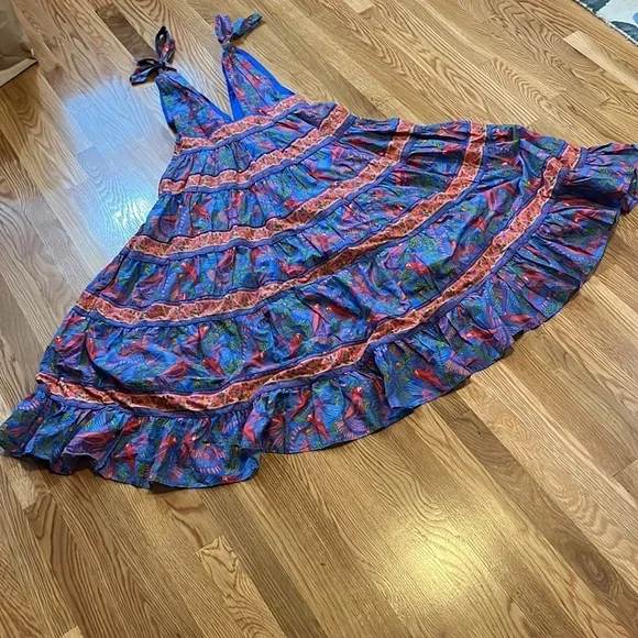 Farm Rio Size Small Blue Macaw Flight Midi Dress Tiered Size Medium NWT - Picture 14 of 16